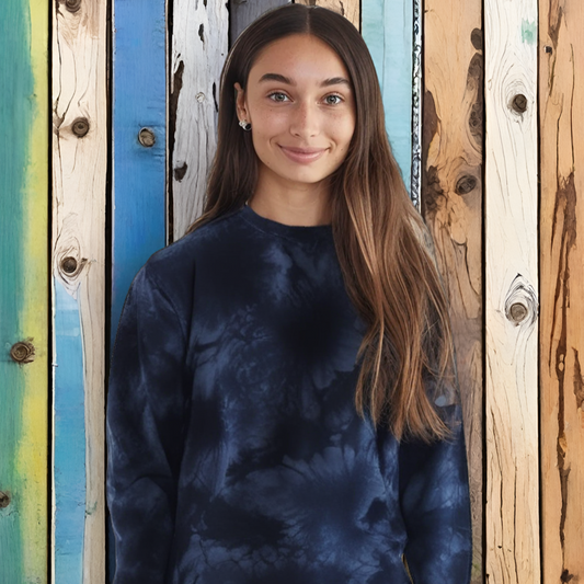 Tie Dye Cotton Sweatshirt Navy Crewneck