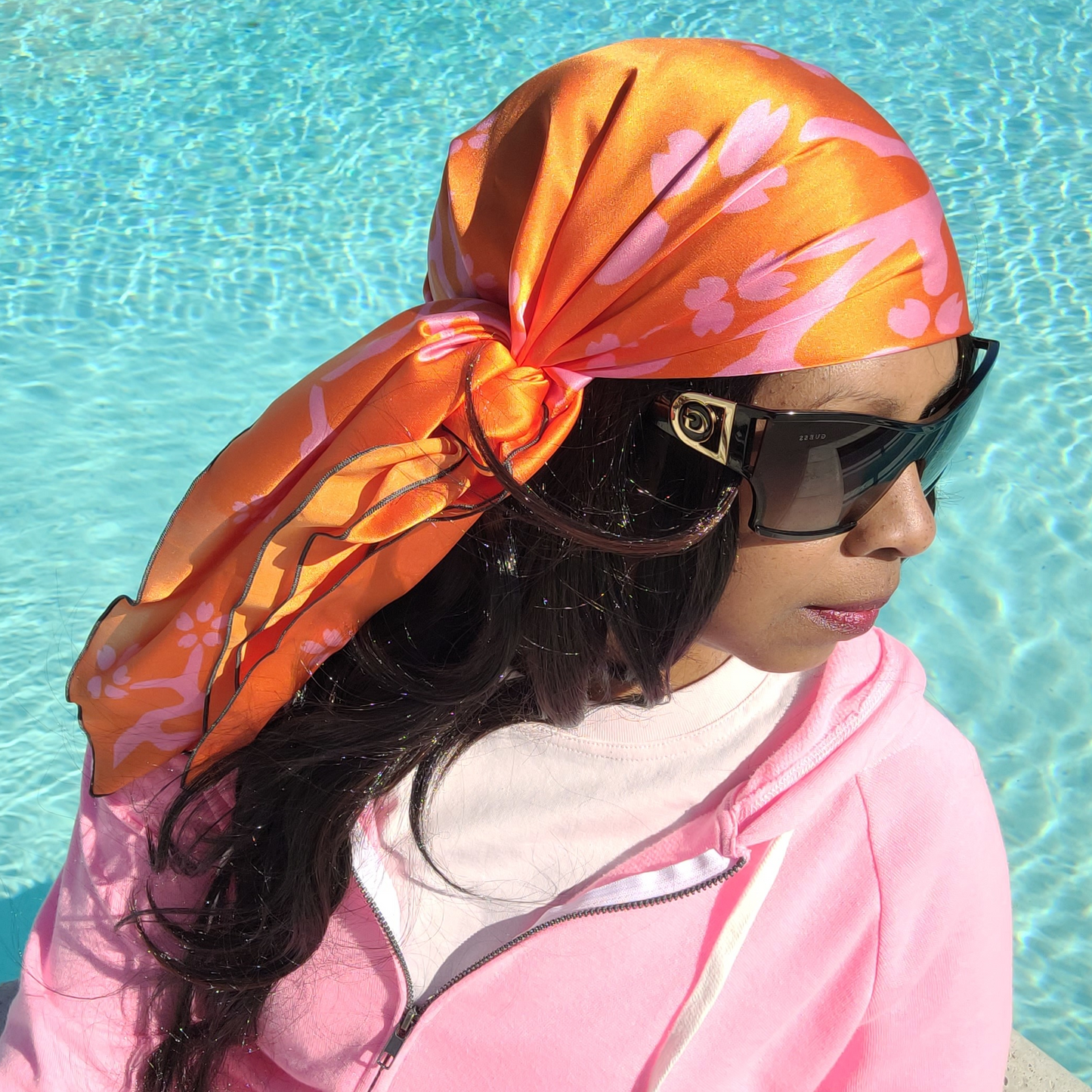 Silk Scarf Women Coral Print